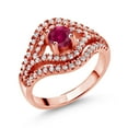 thumbnail image 1 of Gem Stone King 1.23 Ct Round Red Created Ruby 18K Rose Gold Plated Silver Ring, 1 of 2