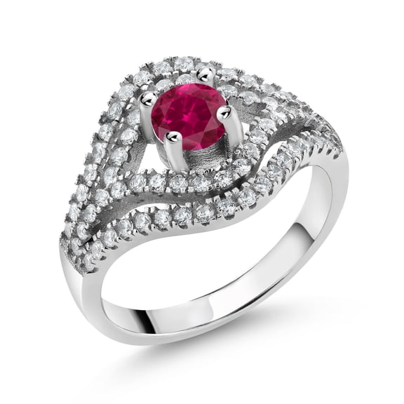Gem Stone King 1.23 Ct Round Red Created Ruby 925 Sterling Silver Ring