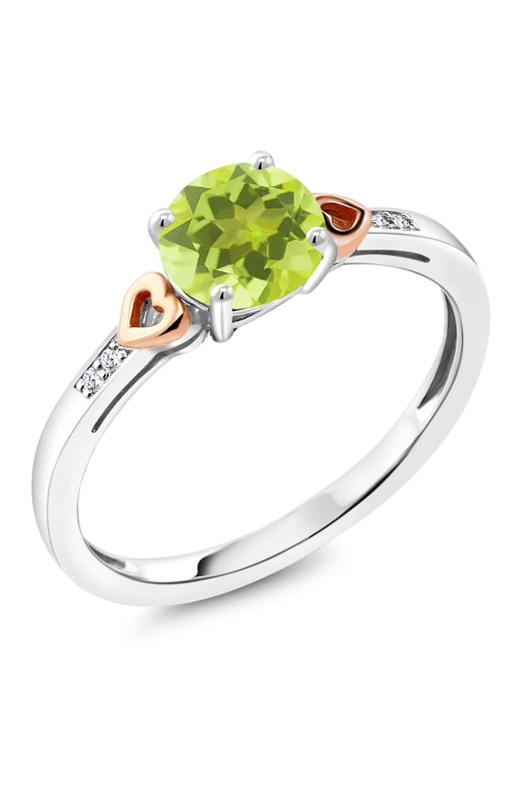 1.23 Ct Yellow Lemon Quartz White Diamond 925 Silver and 10K Rose Gold Ring (Size 8)