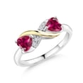 thumbnail image 1 of Gem Stone King 1.24 Ct Heart Shape Red Created Ruby 925 Silver and 10K Yellow Gold Lab Grown Diamond Ring, 1 of 5