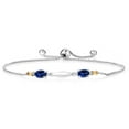 thumbnail image 1 of Gem Stone King 1.24 Ct Oval Blue Created Sapphire 925 Silver and 10K Yellow Gold Lab Grown Diamond Bracelet for Women, 1 of 4