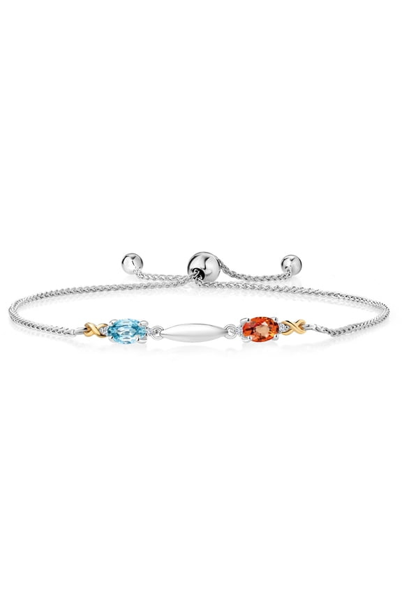 1.24 Ct Oval Blue Zircon Orange Sapphire 925 Silver and 10K Yellow Gold Lab Grown Diamond Bracelet for Women