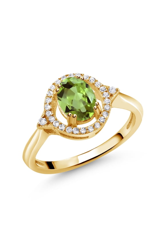 1.24 Ct Oval Green Peridot 18K Yellow Gold Plated Silver Ring (Size 7)