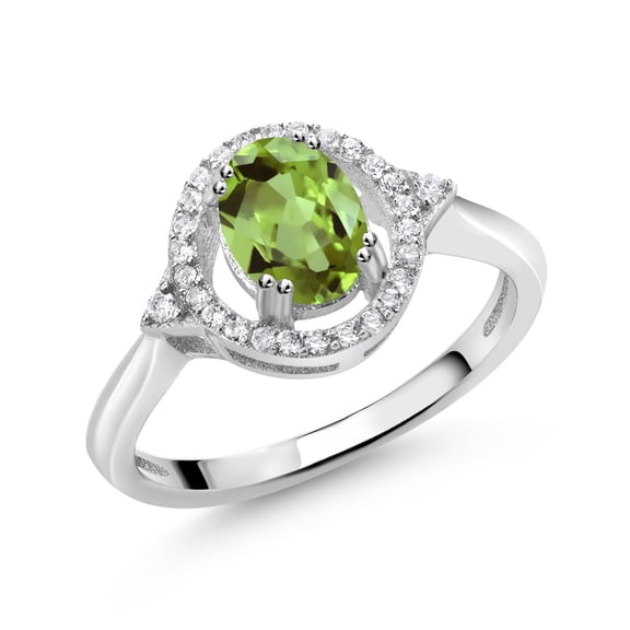 Gem Stone King 1.24 Ct Oval Green Peridot 925 Sterling Silver Ring (Size 7)