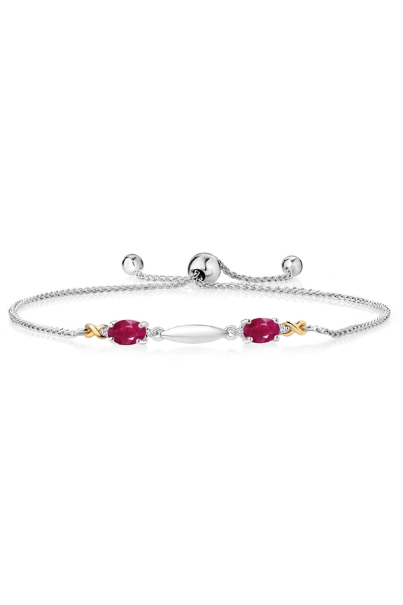 1.24 Ct Oval Red Ruby 925 Silver and 10K Yellow Gold Lab Grown Diamond Bracelet for Women