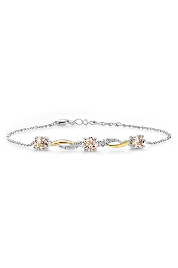 1.24 Ct Peach Morganite E-F Lab Grown Diamond 925 Silver and 10K Yellow Gold 7 inch Tennis Bracelet for Women with 1 inch Extender