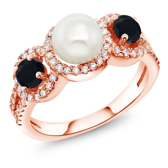 Gem Stone King 1.24 Ct Round Black Onyx 18K Rose Gold Plated Silver Ring