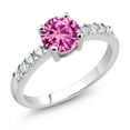 thumbnail image 1 of Gem Stone King 1.24 Ct Round Pink Created Sapphire Rhodium Plated Ring (Size 5), 1 of 4