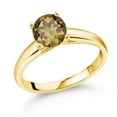 thumbnail image 1 of Gem Stone King 1.25 Ct 7mm Round Whiskey Quartz 10K Yellow Gold Ring (Size 7), 1 of 4