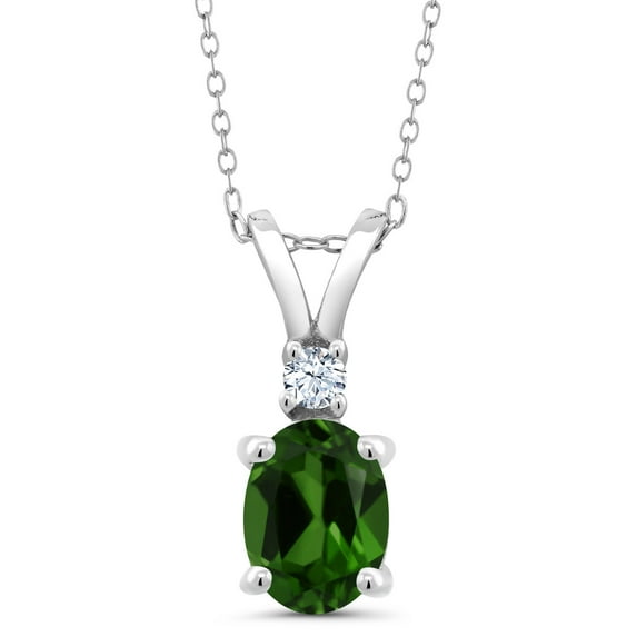 Gem Stone King 1.25 Ct Green Chrome Diopside White Created Sapphire 925 Sterling Silver Pendant