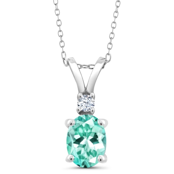 Gem Stone King 1.25 Ct Oval Blue Apatite White Created Sapphire 925 Sterling Silver Pendant