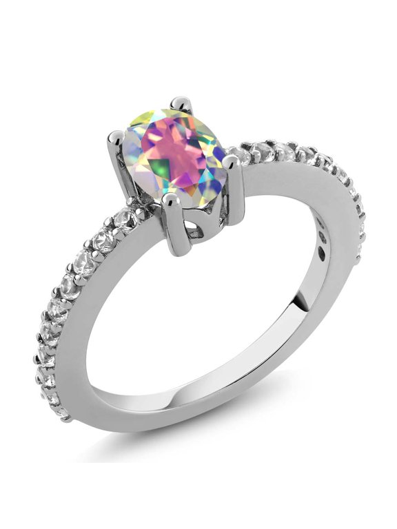 1.25 Ct Oval Mercury Mist Mystic Topaz White Created Sapphire 925 Silver Ring
