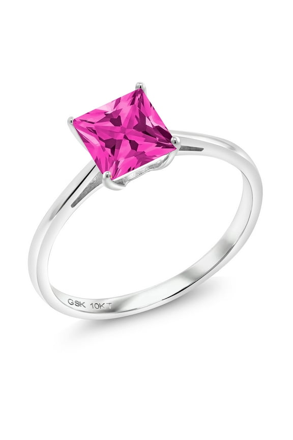 1.25 Ct Princess Pink Zirconia 10K White Gold Engagement Ring