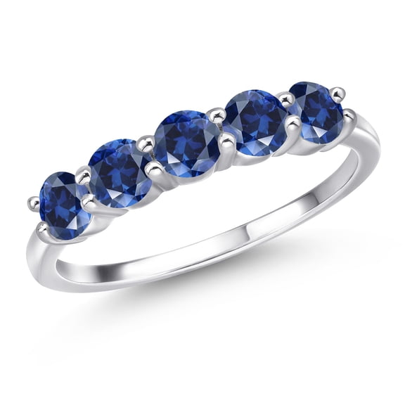 Gem Stone King 1.25 Ct Round Blue Created Sapphire 925 Sterling Silver Ring