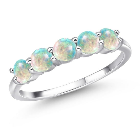 Gem Stone King 1.25 Ct Round Cabochon White Simulated Opal 925 Sterling Silver Ring