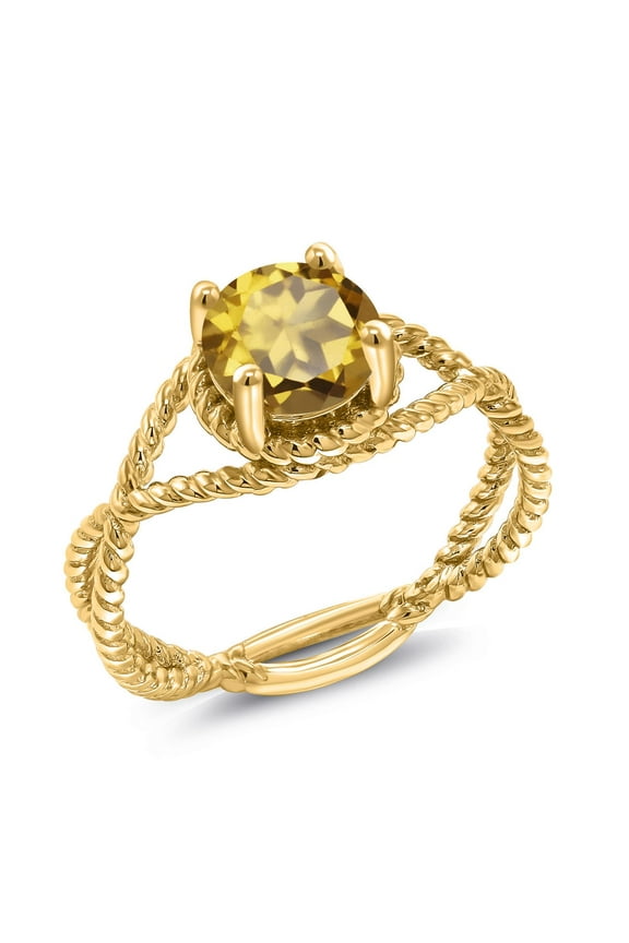 1.25 Ct Round Champagne Quartz 18K Yellow Gold Plated Silver Ring