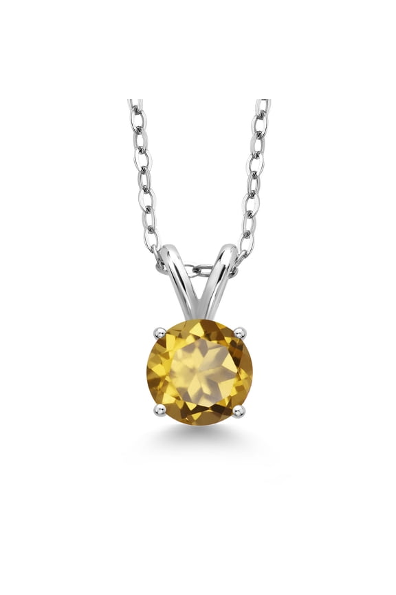 1.25 Ct Round Champagne Quartz 925 Sterling Silver Pendant with Chain