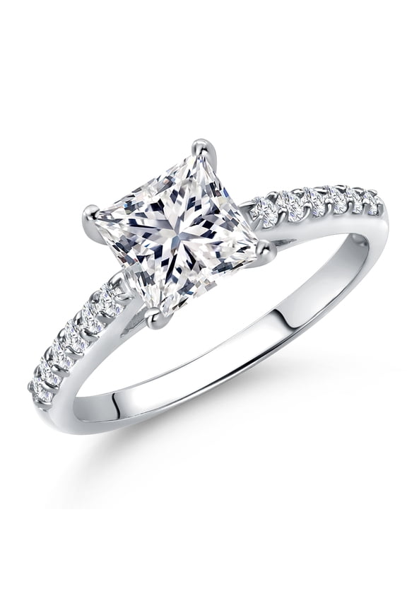 1.25 Cttw 10K White Gold Lab Grown Diamond Engagement Ring for Women | Center Princess Cut 1 Ct Diamond | D-E Color | VS1-VS2 Clarity (Size 8)