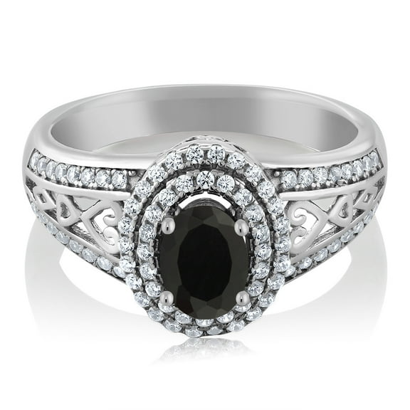 Gem Stone King 1.25 Cttw Black Onyx Engagement Ring for Women | 925 Sterling Silver | Gemstone Birthstone | Oval 6X4MM | Available in Size 5, 6, 7, 8, 9