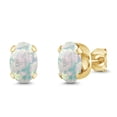 thumbnail image 1 of Gem Stone King 1.26 Ct 7x5mm White Simulated Opal 18K Yellow Gold Plated Silver Stud Earrings for Women Men, 1 of 3