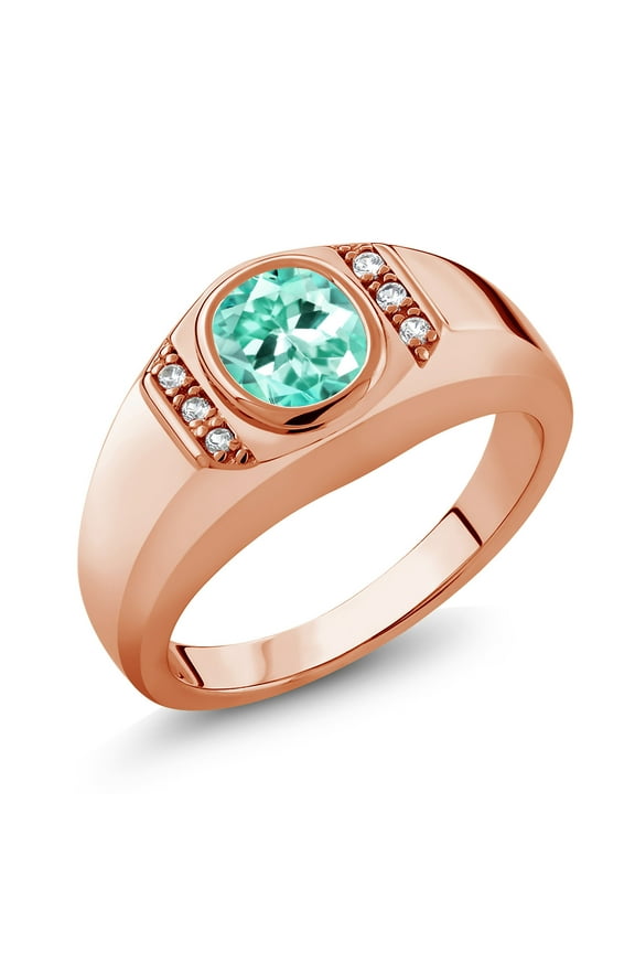 1.26 Ct Blue Apatite White Created Sapphire 18K Rose Gold Plated Silver Men's Ring (Size 11)