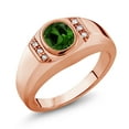 thumbnail image 1 of Gem Stone King 1.26 Ct Green Chrome Diopside White Created Sapphire 18K Rose Gold Plated Silver Men's Ring, 1 of 6