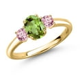 thumbnail image 1 of Gem Stone King 18K Yellow Gold Plated Silver Green Peridot and Pink Lab Grown Diamond Engagement Ring for Women | 1.26 Cttw | Oval 7X5MM | Gemstone August Birthstone | Size 8, 1 of 6
