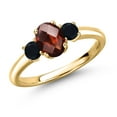 thumbnail image 1 of Gem Stone King 18K Yellow Gold Plated Silver Red Garnet and Black Onyx Engagement Ring for Women | 1.26 Cttw | Oval Checkerboard 7X5MM | Gemstone January Birthstone | Size 5, 1 of 6