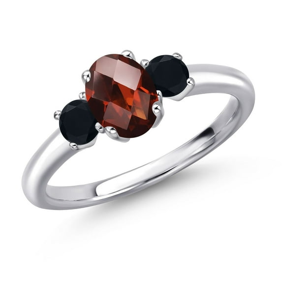 Gem Stone King 925 Sterling Silver Red Garnet and Black Onyx Engagement Ring for Women | 1.26 Cttw | Oval Checkerboard 7X5MM | Gemstone January Birthstone | Size 8