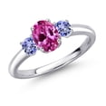 thumbnail image 1 of Gem Stone King 925 Sterling Silver Pink Created Sapphire and Blue Tanzanite Engagement Ring for Women | 1.26 Cttw | Oval 7X5MM | Gemstone September Birthstone | Size 9, 1 of 6