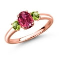 thumbnail image 1 of Gem Stone King 18K Rose Gold Plated Silver Pink Tourmaline and Green Peridot Engagement Ring for Women | 1.26 Cttw | Oval 7X5MM | Gemstone October Birthstone | Size 6, 1 of 6