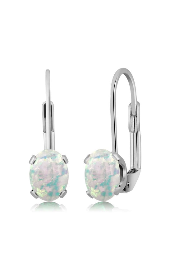 925 Sterling Silver Simulated White Opal and Earrings for Women | 1.26 Cttw | Gemstone October Birthstone | Oval Cabochon 7X5MM
