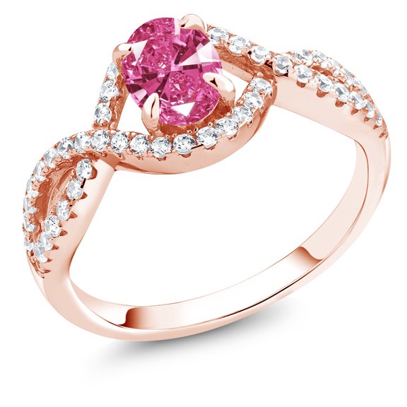 Gem Stone King 1.26 Ct Pink 18K Rose Gold Plated Silver Ring Set with Zirconia (Size 8)