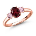thumbnail image 1 of Gem Stone King 18K Rose Gold Plated Silver Red Rhodolite Garnet and Pink Lab Grown Diamond Engagement Ring for Women | 1.26 Cttw | Oval 7X5MM | Gemstone January Birthstone | Size 5, 1 of 6