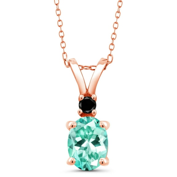 Gem Stone King 1.27 Ct Blue Apatite Black Diamond 18K Rose Gold Plated Silver Pendant with Chain