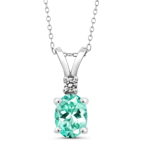 Gem Stone King 1.27 Ct Oval Blue Apatite White Diamond 925 Sterling Silver Pendant