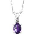 thumbnail image 1 of Gem Stone King 1.27 Ct Oval Checkerboard Purple Amethyst White Diamond 925 Silver Pendant, 1 of 4