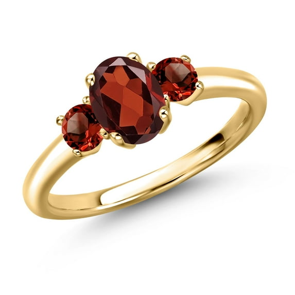 Gem Stone King 18K Yellow Gold Plated Silver Red Garnet Engagement Ring for Women | 1.27 Cttw | Oval 7X5MM | Gemstone January Birthstone | Size 9