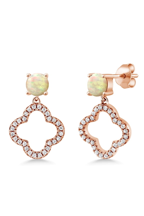 1.27 Ct Round Cabochon White Ethiopian Opal 18K Rose Gold Plated Silver Earrings