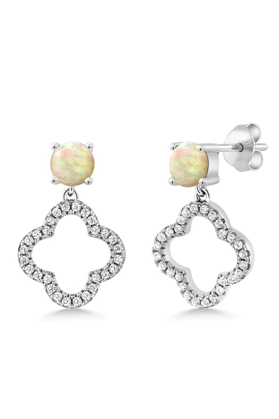 1.27 Ct Round Cabochon White Ethiopian Opal 925 Sterling Silver Earrings