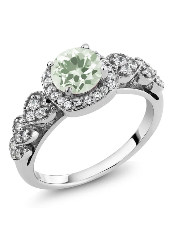 925 Sterling Silver Green Prasiolite Women's Ring (1.27 Ct Round)