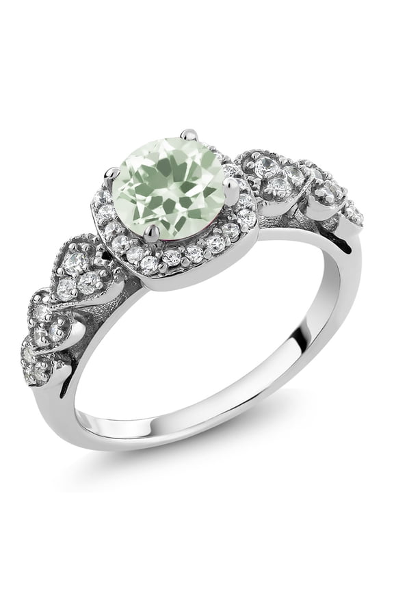 1.27 Ct Round Green Prasiolite 925 Sterling Silver Women's Ring