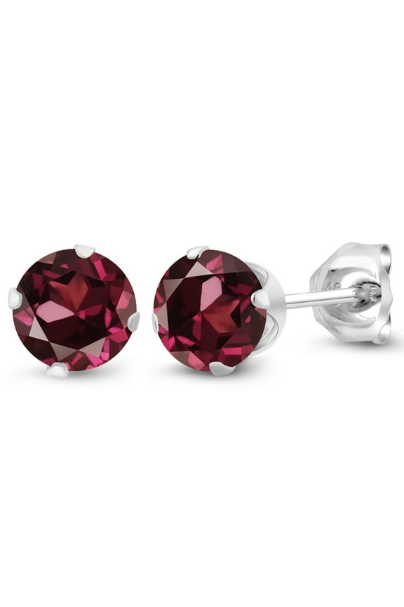 1.28 Ct Round Cut Red Rhodolite Garnet 925 Sterling Silver Stud Earrings for Women Men 5mm