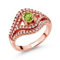 thumbnail image 1 of Gem Stone King 1.28 Ct Round Green Peridot 18K Rose Gold Plated Silver Ring, 1 of 2