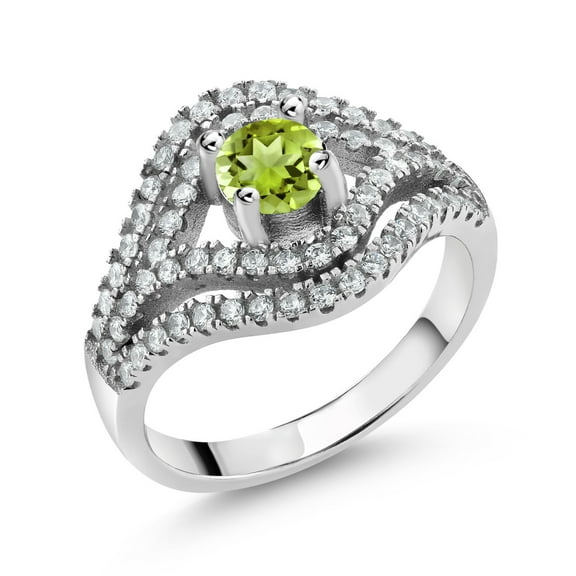 Gem Stone King 1.28 Ct Round Green Peridot 925 Sterling Silver Ring