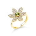 thumbnail image 1 of Gem Stone King 1.28 Ct Round Green Peridot Keren Hanan ART 18K Yellow Gold Plated Silver Ring, 1 of 5