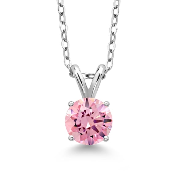 Gem Stone King 1.28 Ct Round Pink Zirconia 925 Sterling Silver Pendant with Chain