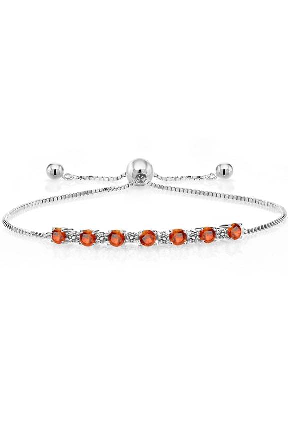 1.28 Cttw Orange Sapphire and White Diamond 925 Sterling Silver Tennis Bracelet for Women | Gemstone Birthstone | Bollo Bracelet | Fully Adjustable up to 9 inch | Easy-On Easy-Off