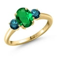thumbnail image 1 of Gem Stone King 1.29 Ct Oval Green Nano Emerald Blue Diamond 18K Yellow Gold Plated Silver Ring, 1 of 6