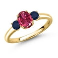 thumbnail image 1 of Gem Stone King 18K Yellow Gold Plated Silver Pink Tourmaline and Blue Sapphire Engagement Ring for Women | 1.29 Cttw | Oval 7X5MM | Gemstone October Birthstone | Size 9, 1 of 6